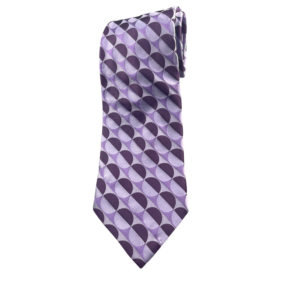Bachrach Silk Tie Made in Italy Purple Patterned Geometric Men's‎ Necktie